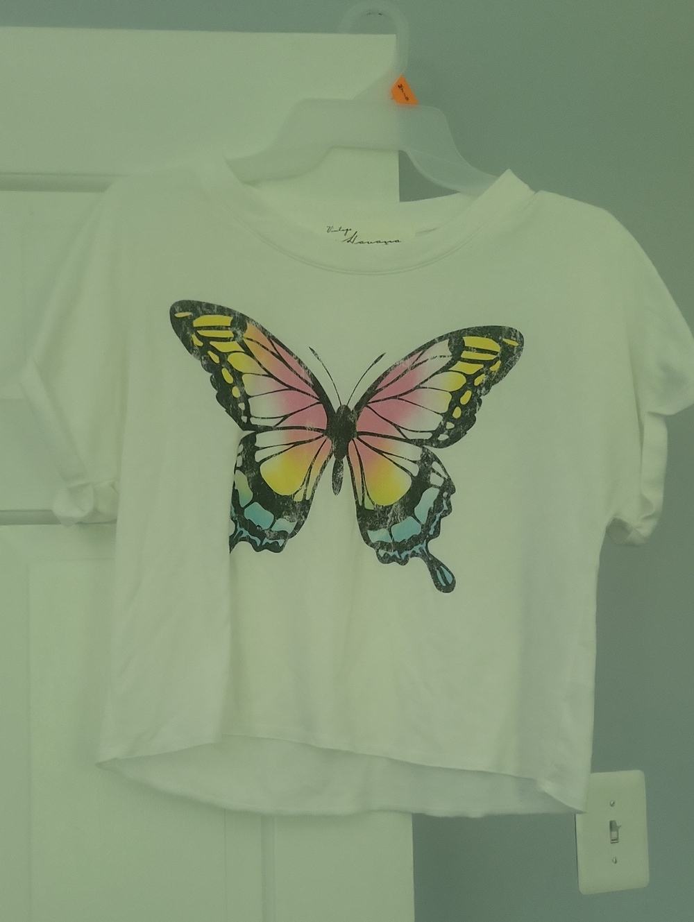 Vintage Havana White T-Shirt with Butterfly Print Y2K SMALL
